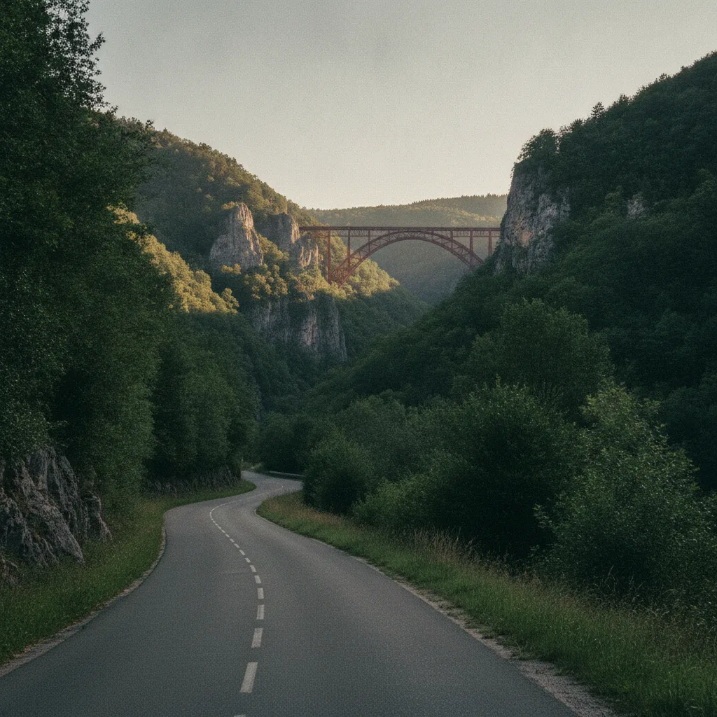 Route sauvage le long des gorges de la Truyère près du viaduc de Garabit