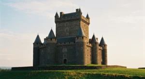 Le château d'Anjony et son donjon flanqué de quatre tourelles à toits en poivrière