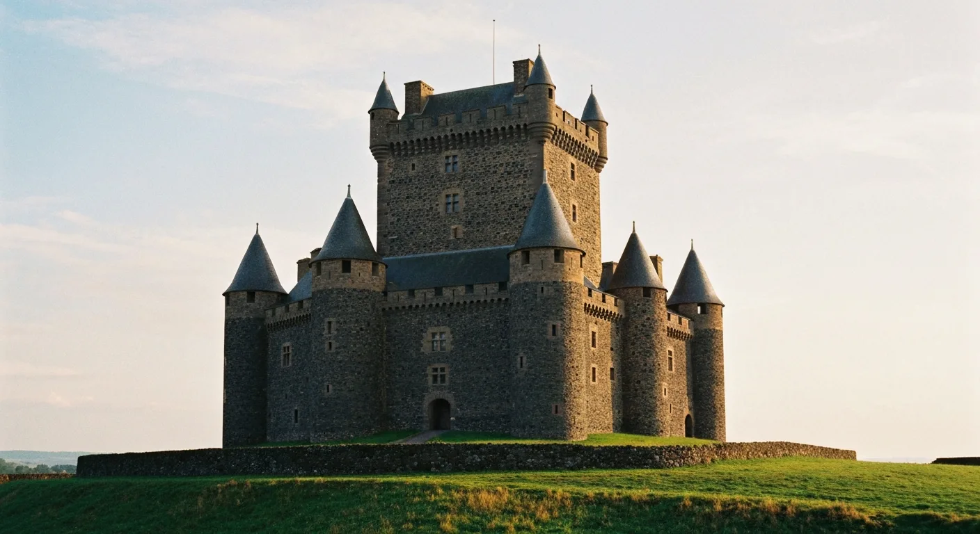 Le château d'Anjony et son donjon flanqué de quatre tourelles à toits en poivrière