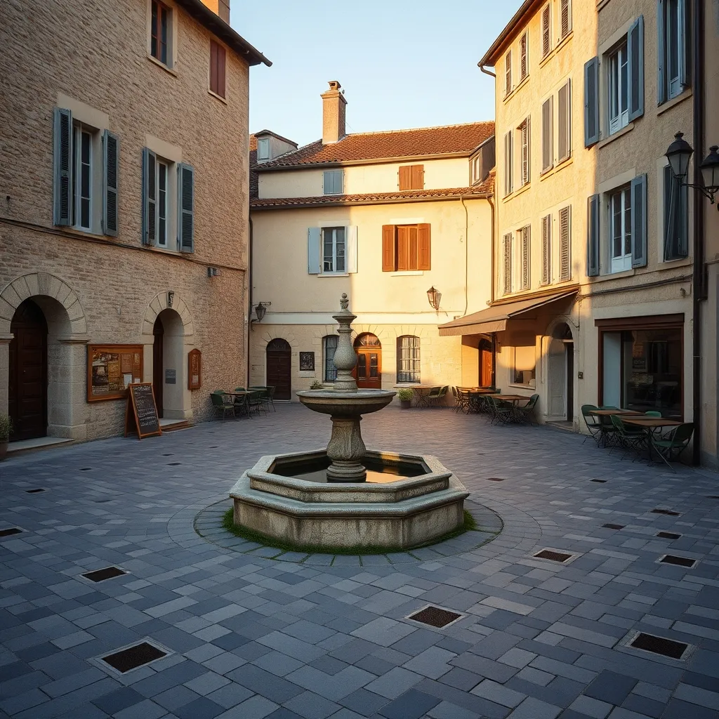 La place du village de Marcolès, cœur de la bastide où se tenaient autrefois les foires marchandes