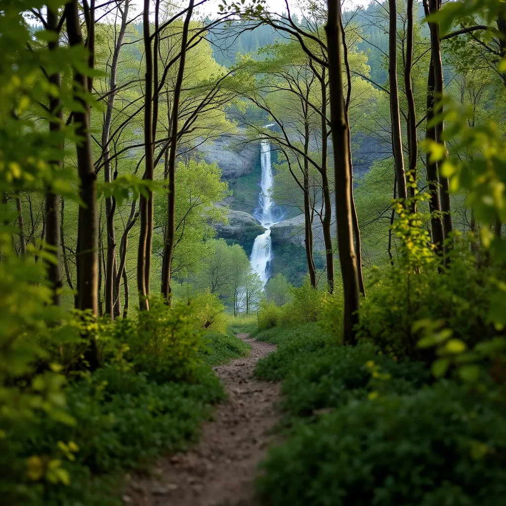 Le sentier forestier menant à une cascade dans la vallée de Mandailles, au pied du Puy Mary