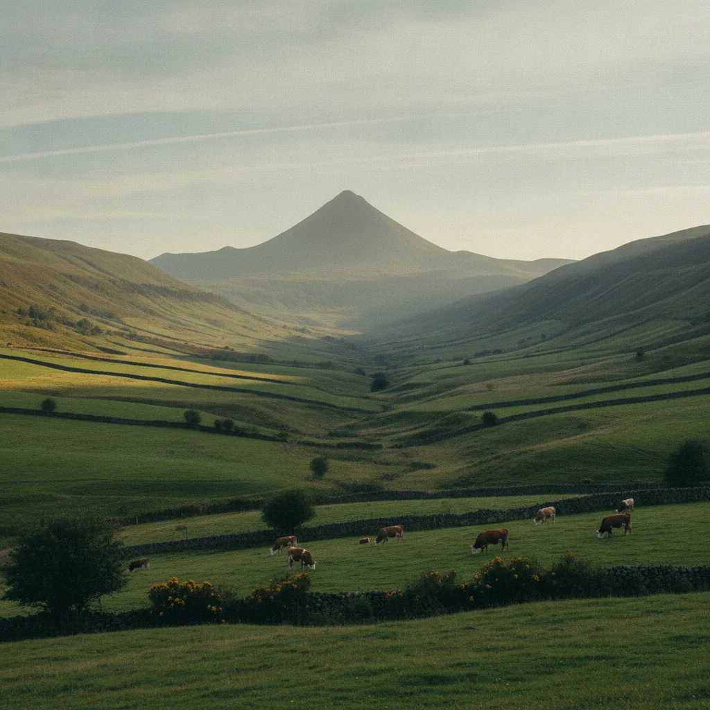 La silhouette pyramidale du Puy Mary vue depuis une vallée glaciaire du Cantal
