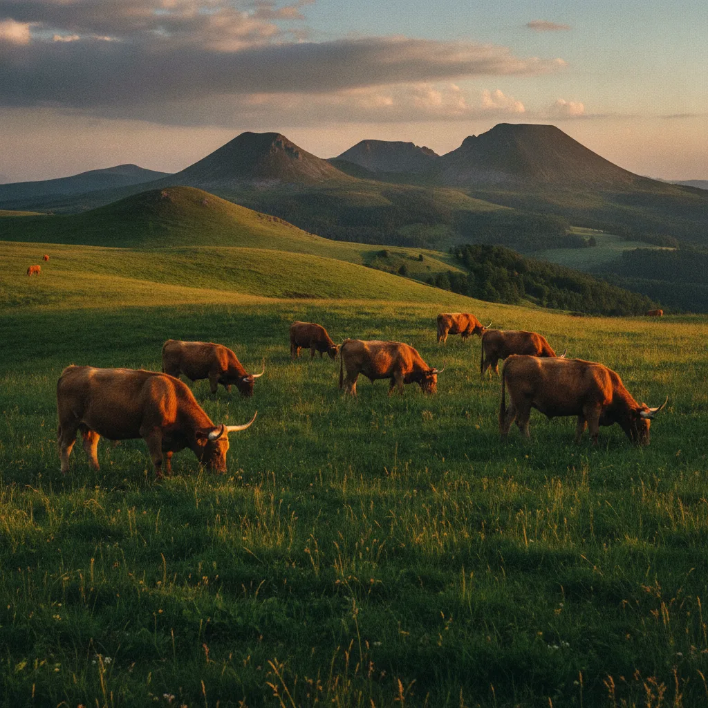 Vaches de race Salers dans les pâturages d'altitude au pied du Puy Mary
