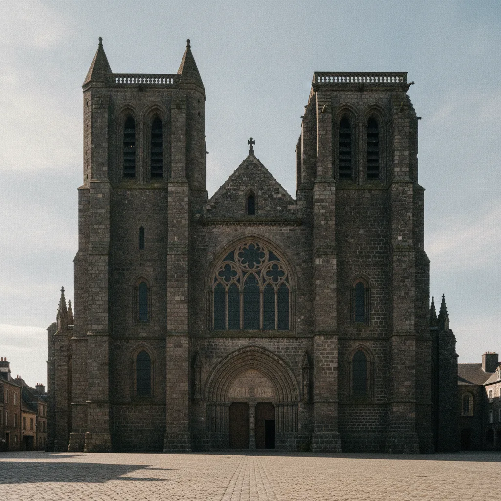 La façade gothique de la cathédrale Saint-Pierre de Saint-Flour en pierre volcanique