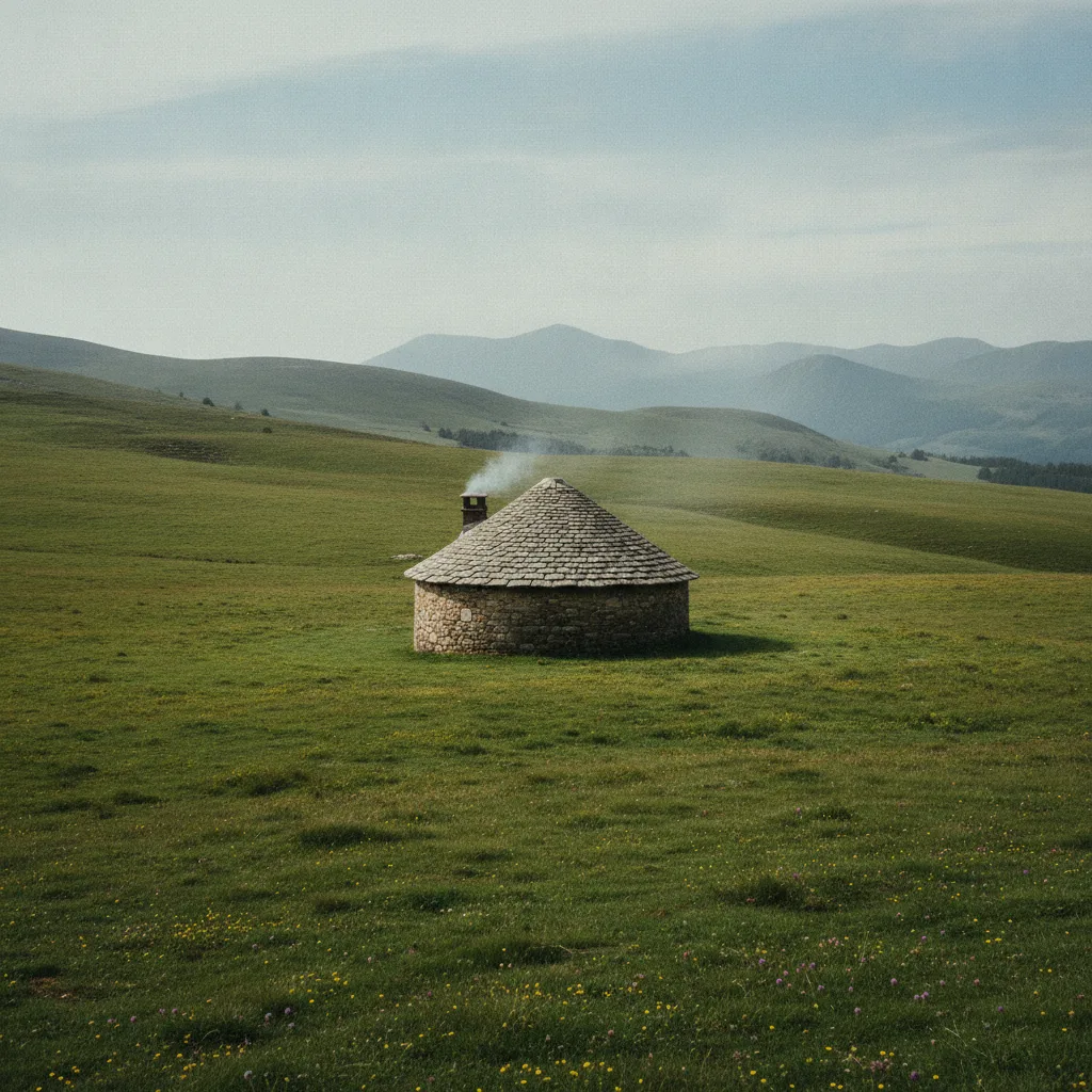 Buron de pierre isolé dans les estives d'altitude du Cantal