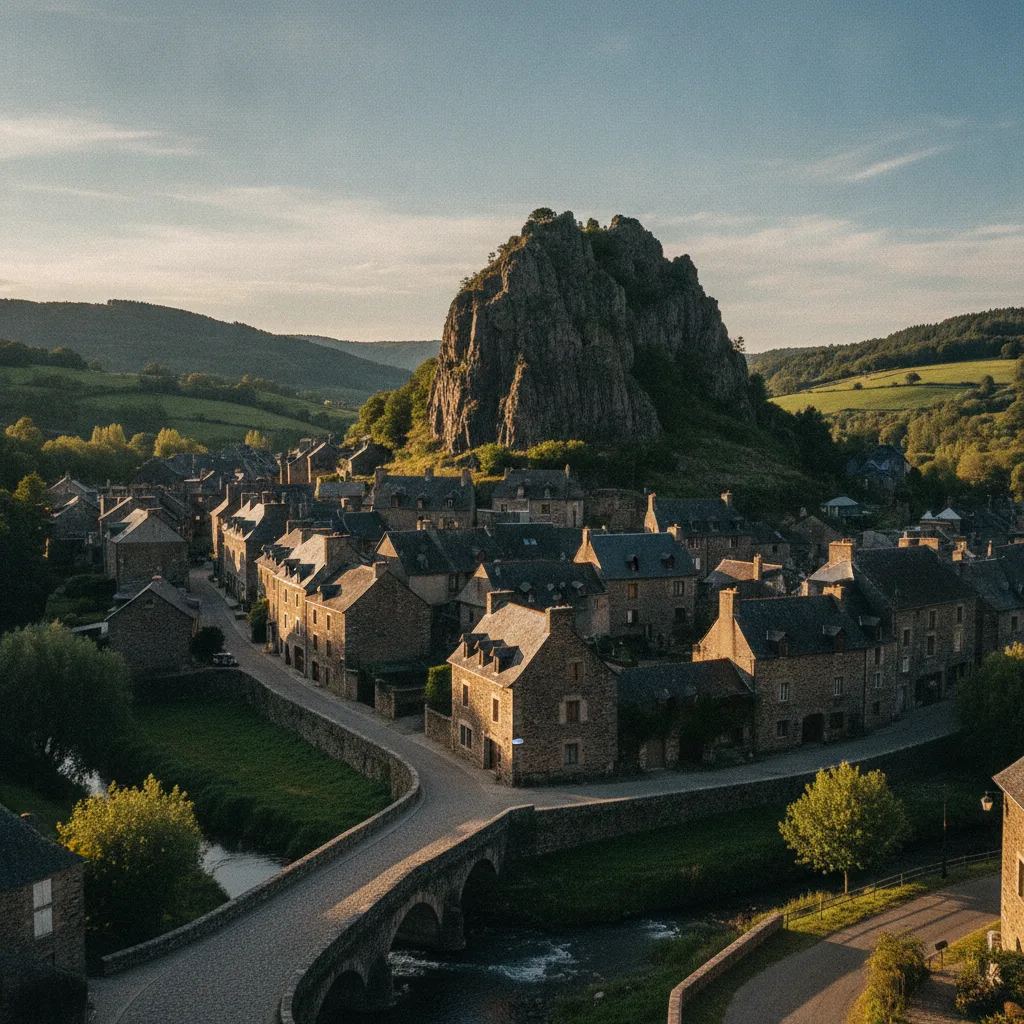 La cité médiévale de Murat au pied de son rocher basaltique dans le Cantal