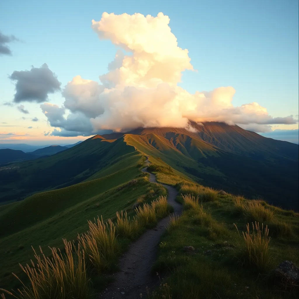 La ligne de crête du Puy Mary vue depuis le sentier du GR 400 en fin de journée