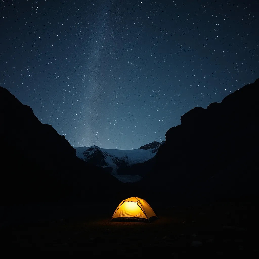Ciel étoilé au-dessus d'un bivouac dans le cirque glaciaire du Brezons