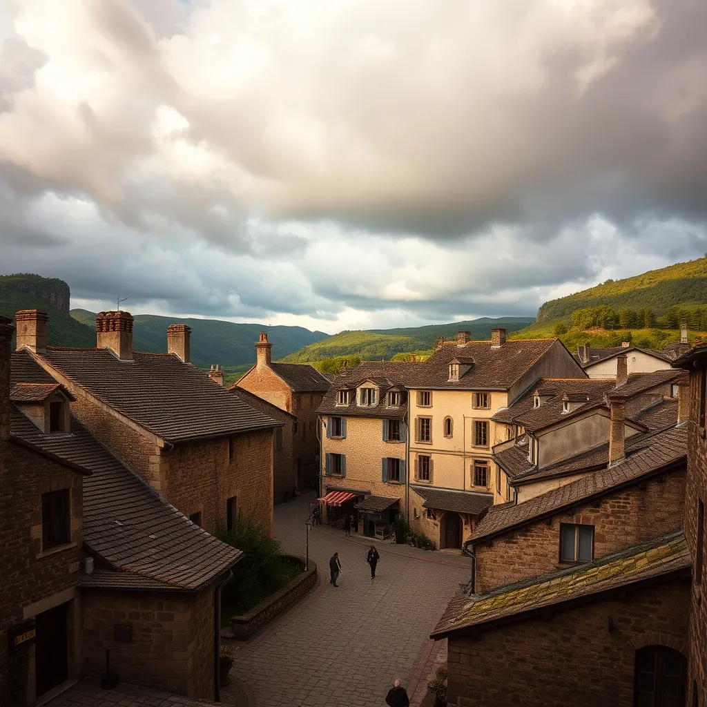 Les maisons Renaissance en tuf volcanique de Salers, sur la place Tyssandier-d'Escous