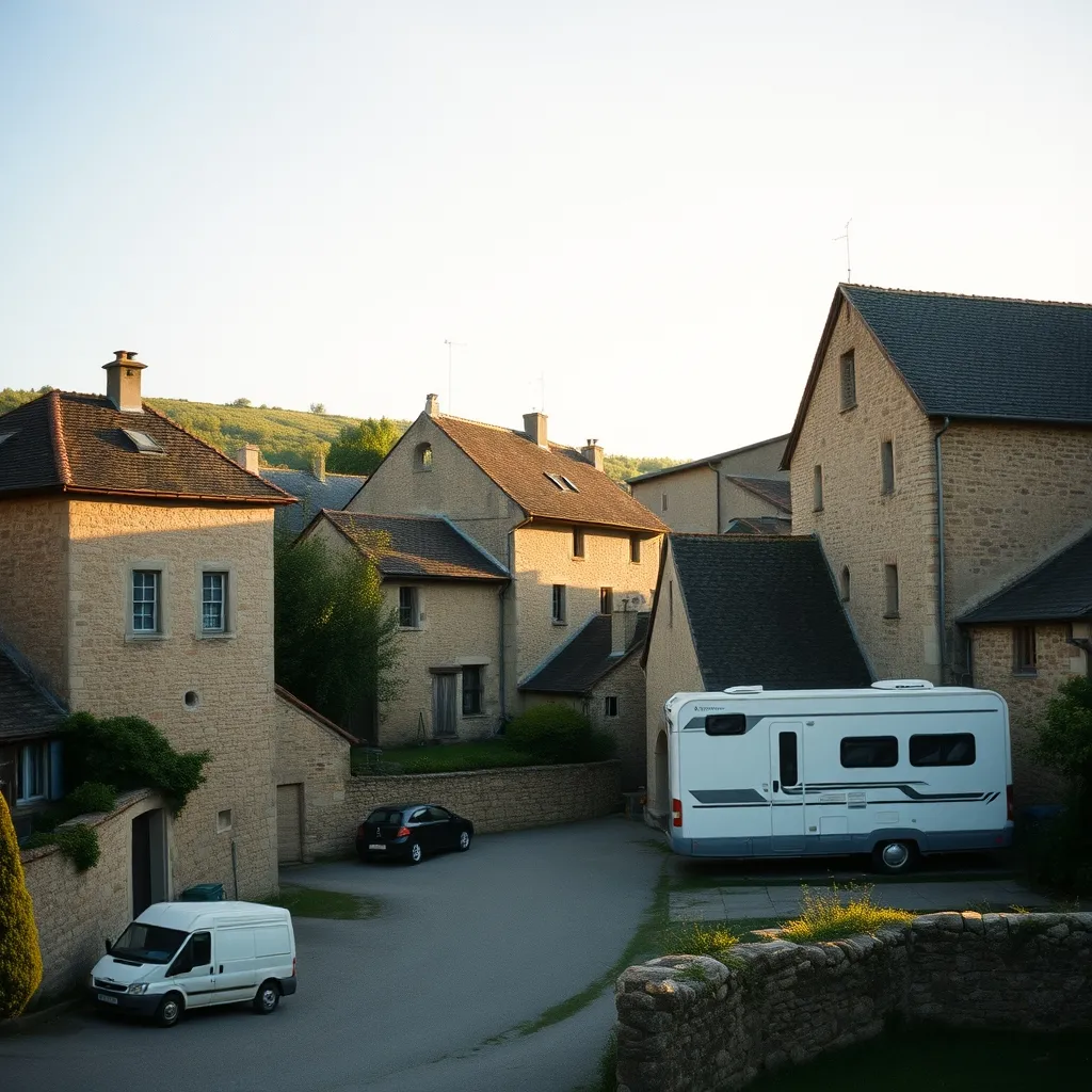 Le village de Salers vu depuis le parking extérieur accessible aux camping-cars