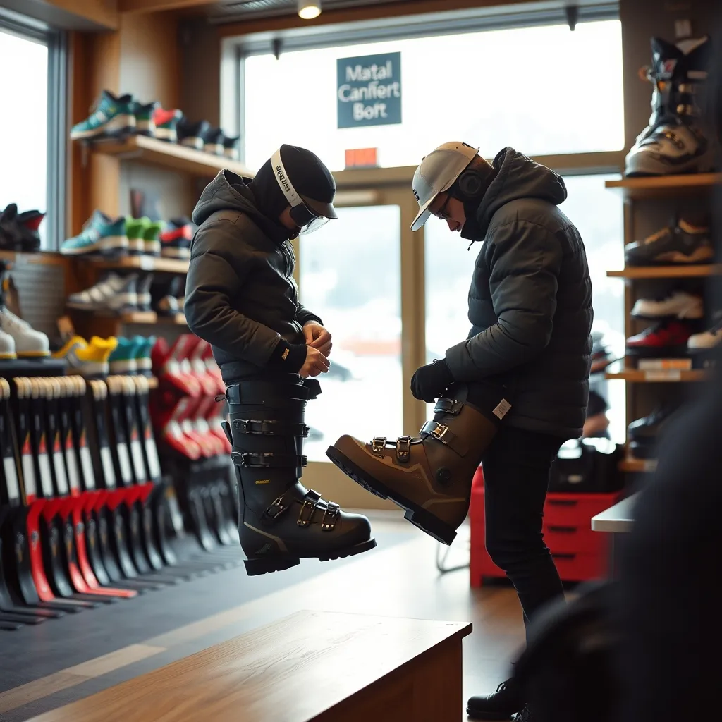 Un bootfitter ajuste les crochets et vérifie la largeur de la coque en magasin