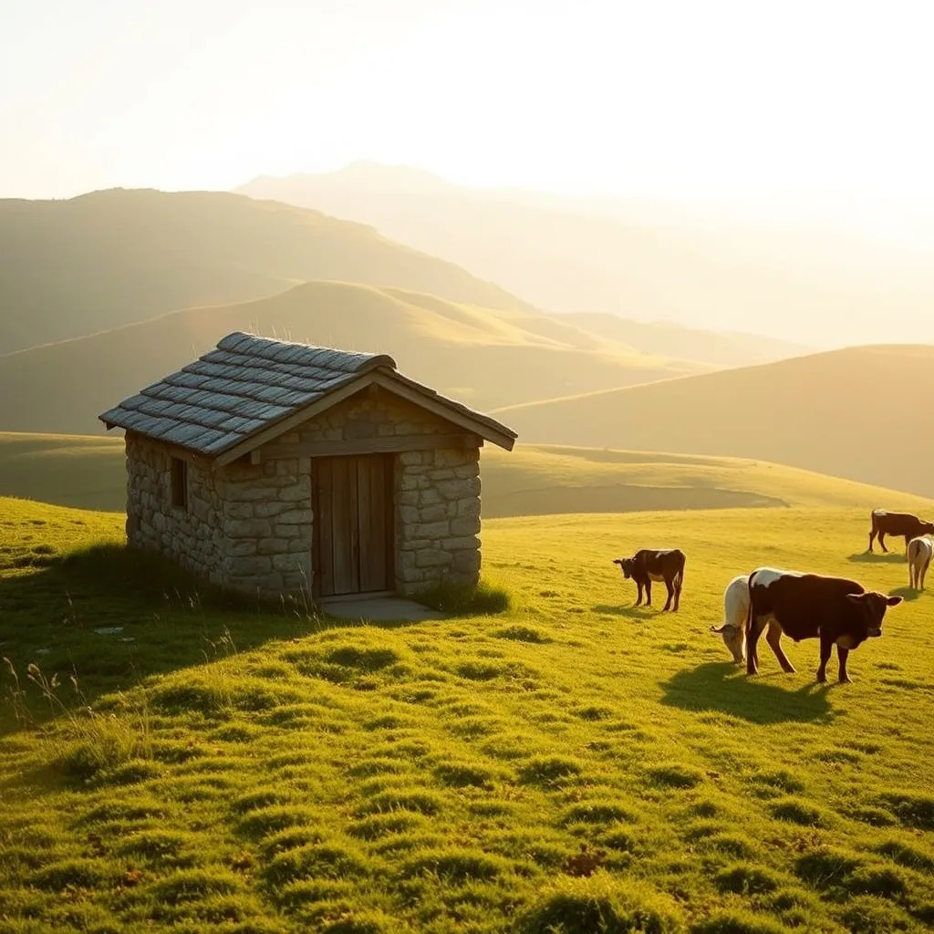 Un buron en pierre sur les estives du Cantal, halte possible pour les randonneurs du GR400