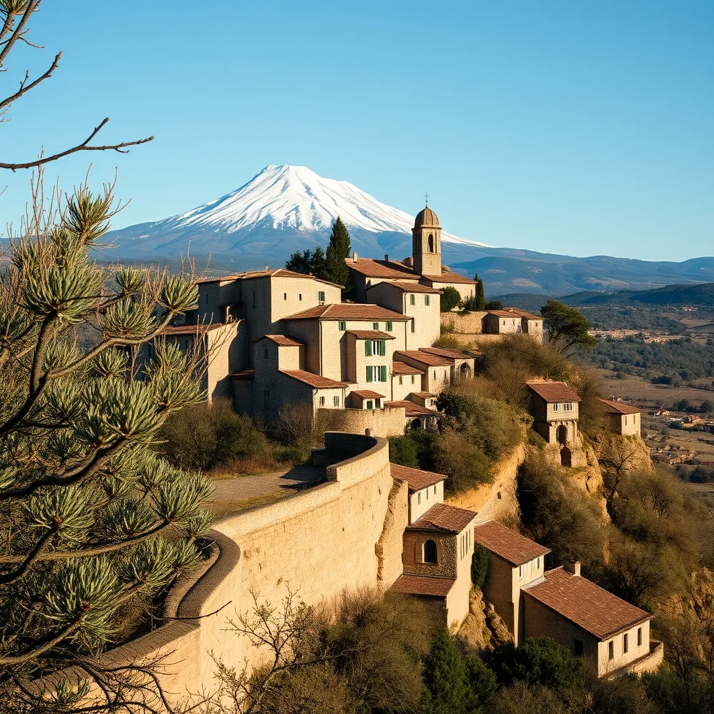 Le village perché de Brantes face au versant nord du Mont Ventoux