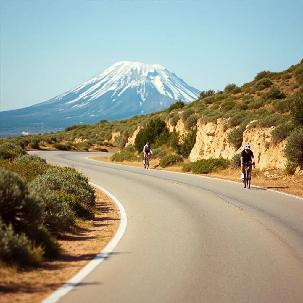 Cyclistes sur la route du sommet depuis Bédoin, l'ascension mythique du Tour de France