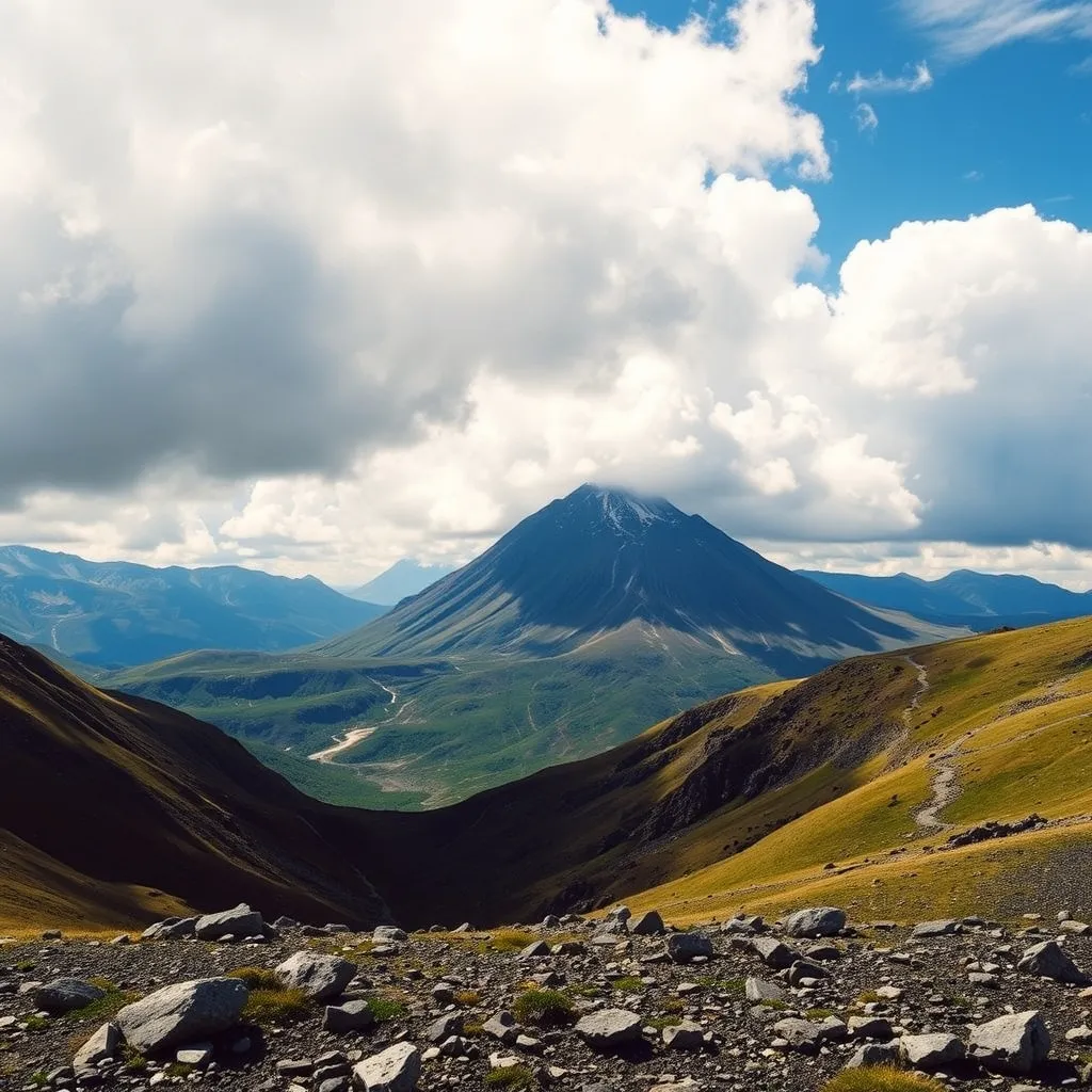 Depuis le Pas de Peyrol, le Puy Mary domine les vallées glaciaires du massif cantalien