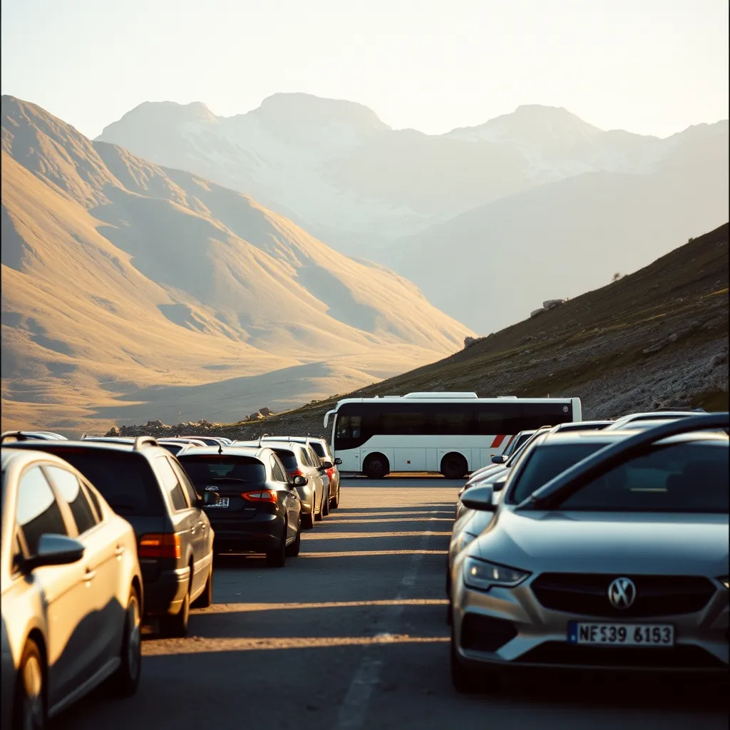 Le parking du Pas de Peyrol en été : arrivez tôt ou prenez la navette pour éviter la saturation