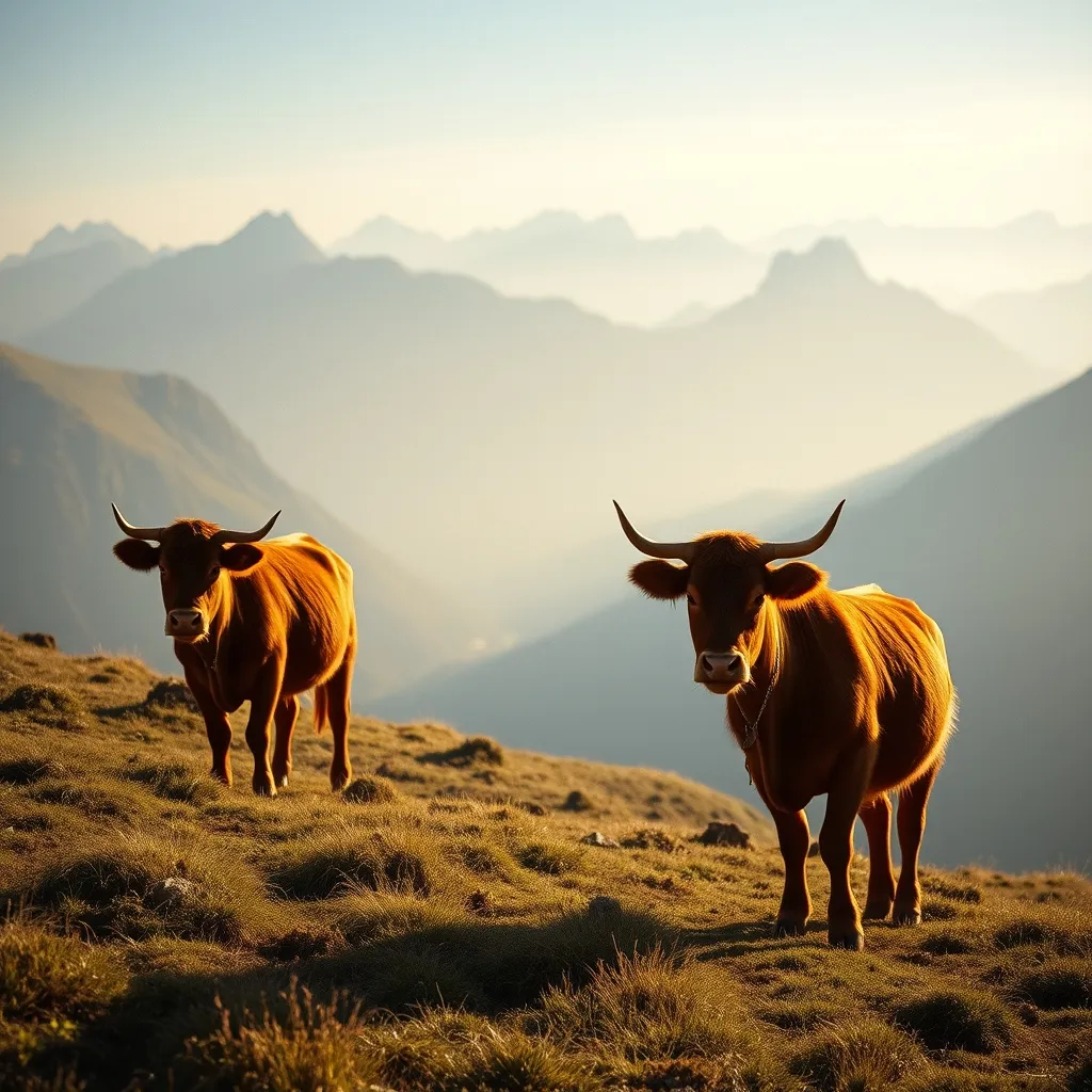 Vaches Salers en estive près du col de Neronne, avec le Puy Violent en arrière-plan