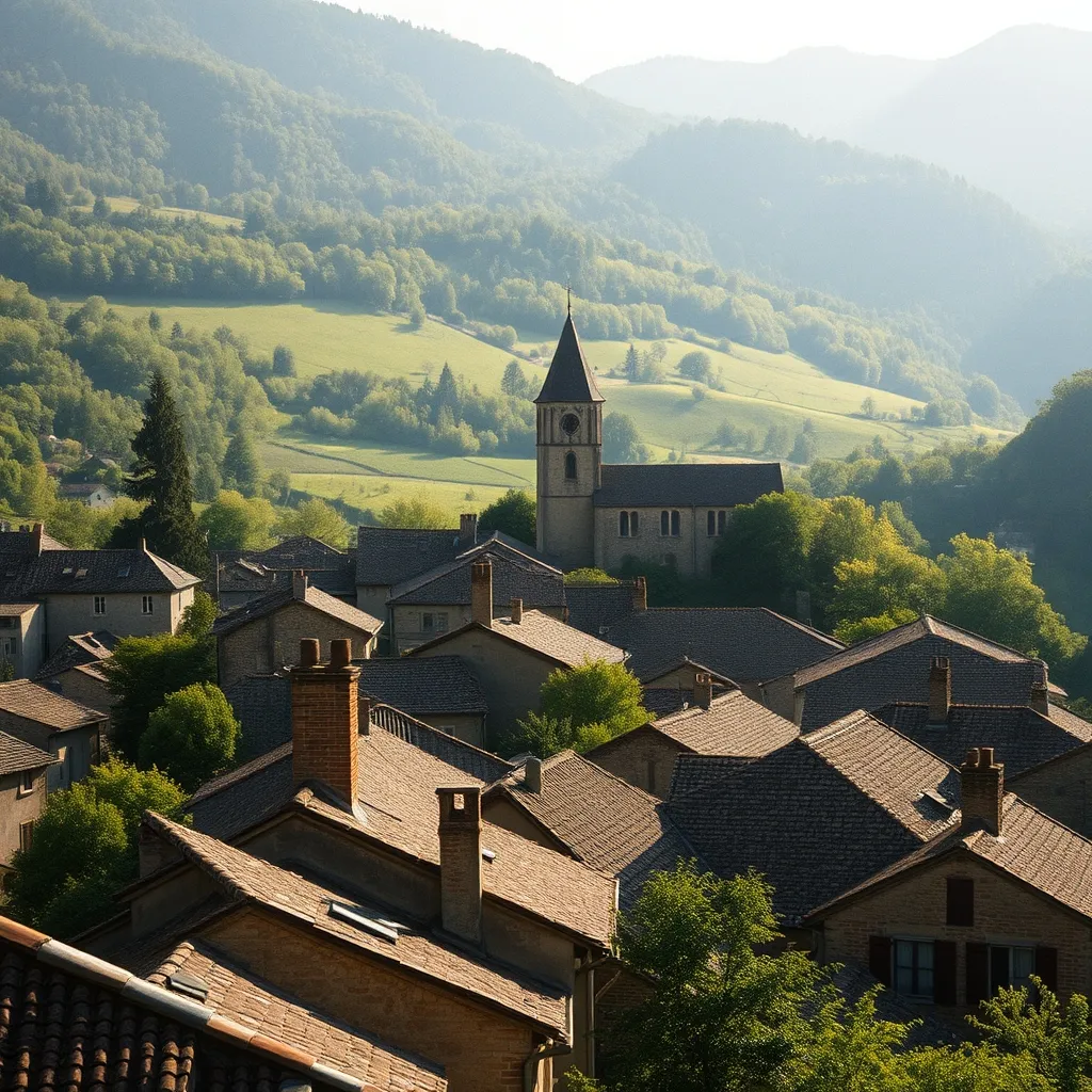 Vic-sur-Cère, bourg principal de la moyenne vallée, avec ses toits de lauze et son clocher roman